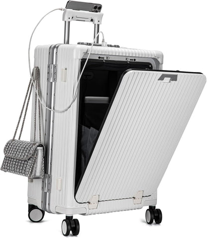 PC Hardside Carry On Luggage, Aluminum Frame, TSA Lock, Cup Holder | USB port, phone holder and spinner wheels keep essentials reachable for airport and business trips