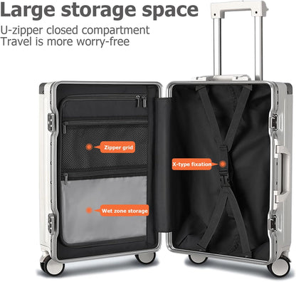 PC Hardside Carry On Luggage, Aluminum Frame, TSA Lock, Cup Holder | USB port, phone holder and spinner wheels keep essentials reachable for airport and business trips