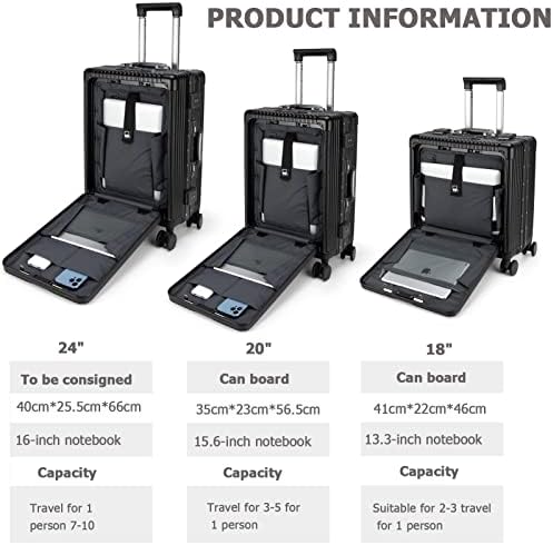 PC Hardside Carry On Luggage, Aluminum Frame, TSA Lock, Cup Holder | USB port, phone holder and spinner wheels keep essentials reachable for airport and business trips
