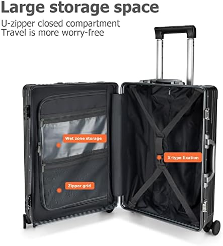 PC Hardside Carry On Luggage, Aluminum Frame, TSA Lock, Cup Holder | USB port, phone holder and spinner wheels keep essentials reachable for airport and business trips