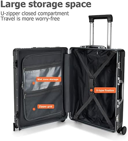 PC Hardside Carry On Luggage, Aluminum Frame, TSA Lock, Cup Holder | USB port, phone holder and spinner wheels keep essentials reachable for airport and business trips