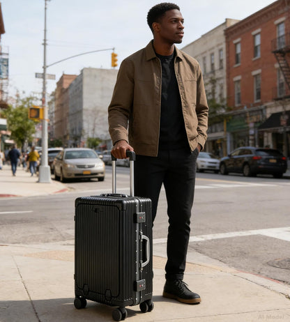 PC Hardside Carry On Luggage, Aluminum Frame, TSA Lock, Cup Holder | USB port, phone holder and spinner wheels keep essentials reachable for airport and business trips