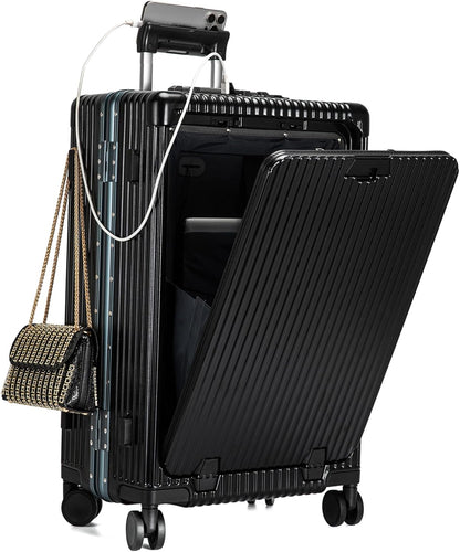 PC Hardside Carry On Luggage, Aluminum Frame, TSA Lock, Cup Holder | USB port, phone holder and spinner wheels keep essentials reachable for airport and business trips