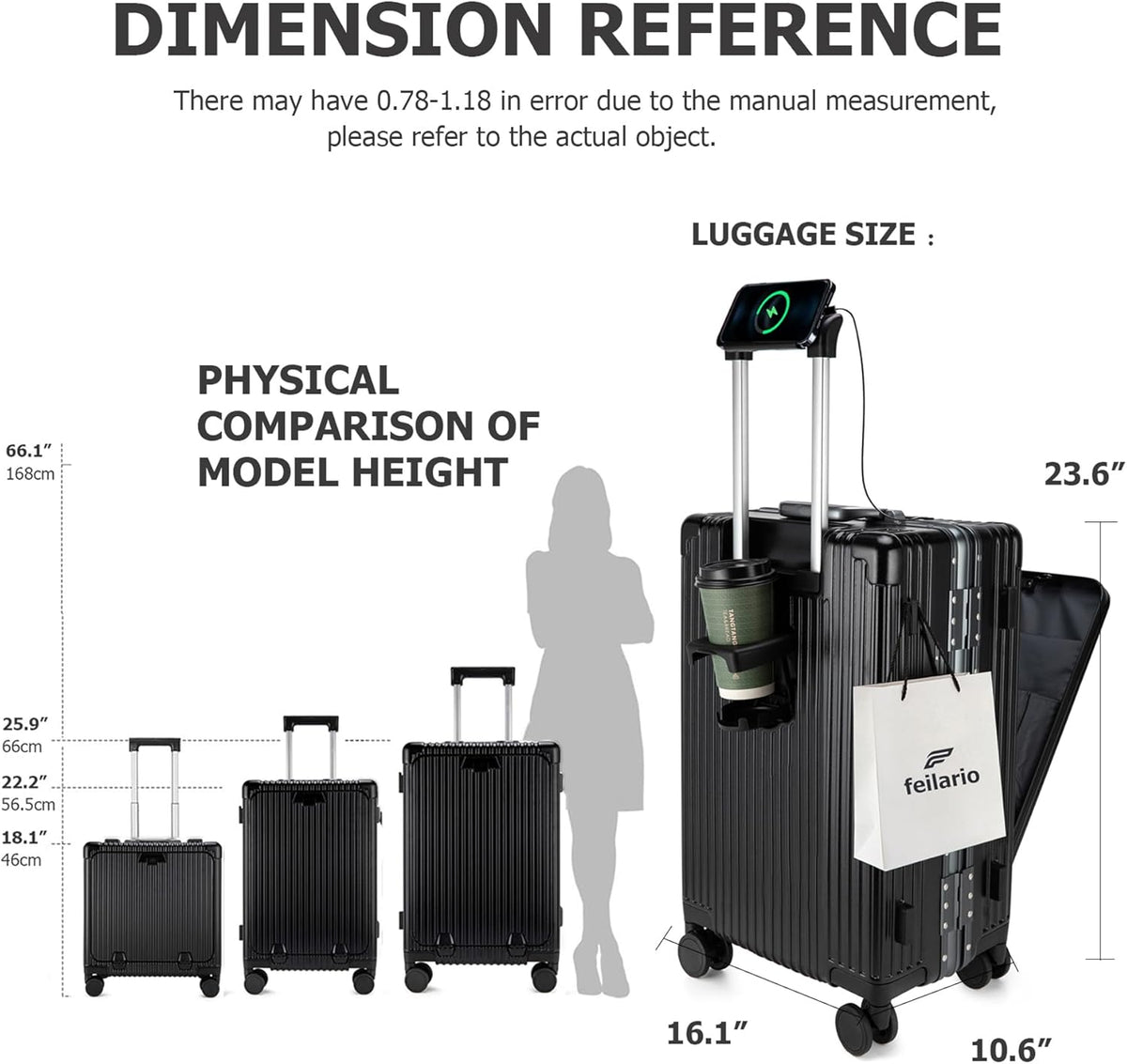 PC Hardside Carry On Luggage, Aluminum Frame, TSA Lock, Cup Holder | USB port, phone holder and spinner wheels keep essentials reachable for airport and business trips
