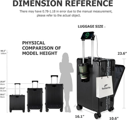 PC Hardside Carry On Luggage, Aluminum Frame, TSA Lock, Cup Holder | USB port, phone holder and spinner wheels keep essentials reachable for airport and business trips