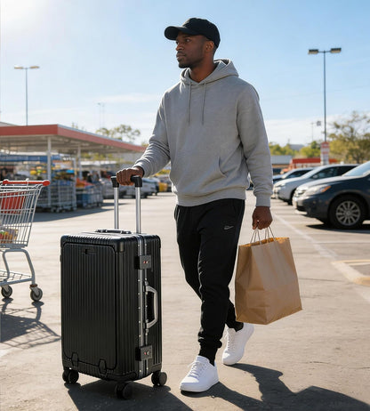 PC Hardside Carry On Luggage, Aluminum Frame, TSA Lock, Cup Holder | USB port, phone holder and spinner wheels keep essentials reachable for airport and business trips
