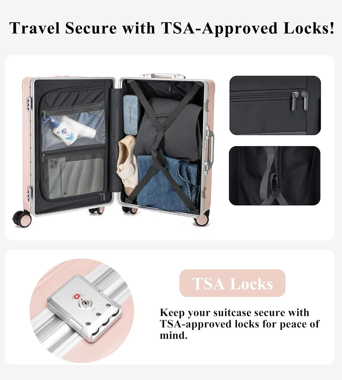 PC Hardside Carry On Luggage, Aluminum Frame, TSA Lock, Cup Holder | USB port, phone holder and spinner wheels keep essentials reachable for airport and business trips