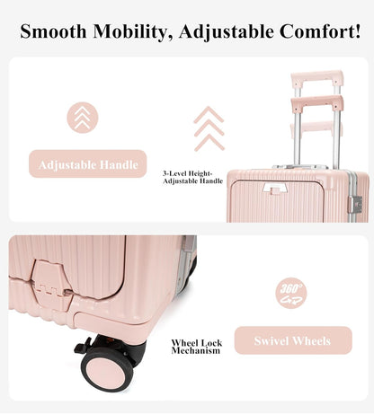 PC Hardside Carry On Luggage, Aluminum Frame, TSA Lock, Cup Holder | USB port, phone holder and spinner wheels keep essentials reachable for airport and business trips