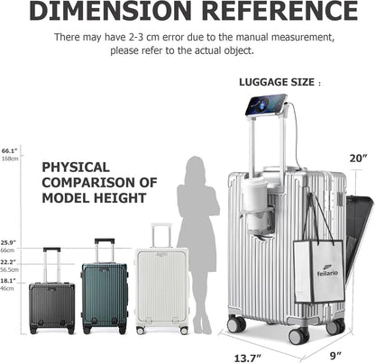 PC Hardside Carry On Luggage, Aluminum Frame, TSA Lock, Cup Holder | USB port, phone holder and spinner wheels keep essentials reachable for airport and business trips