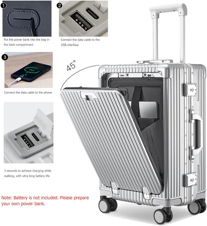 PC Hardside Carry On Luggage, Aluminum Frame, TSA Lock, Cup Holder | USB port, phone holder and spinner wheels keep essentials reachable for airport and business trips