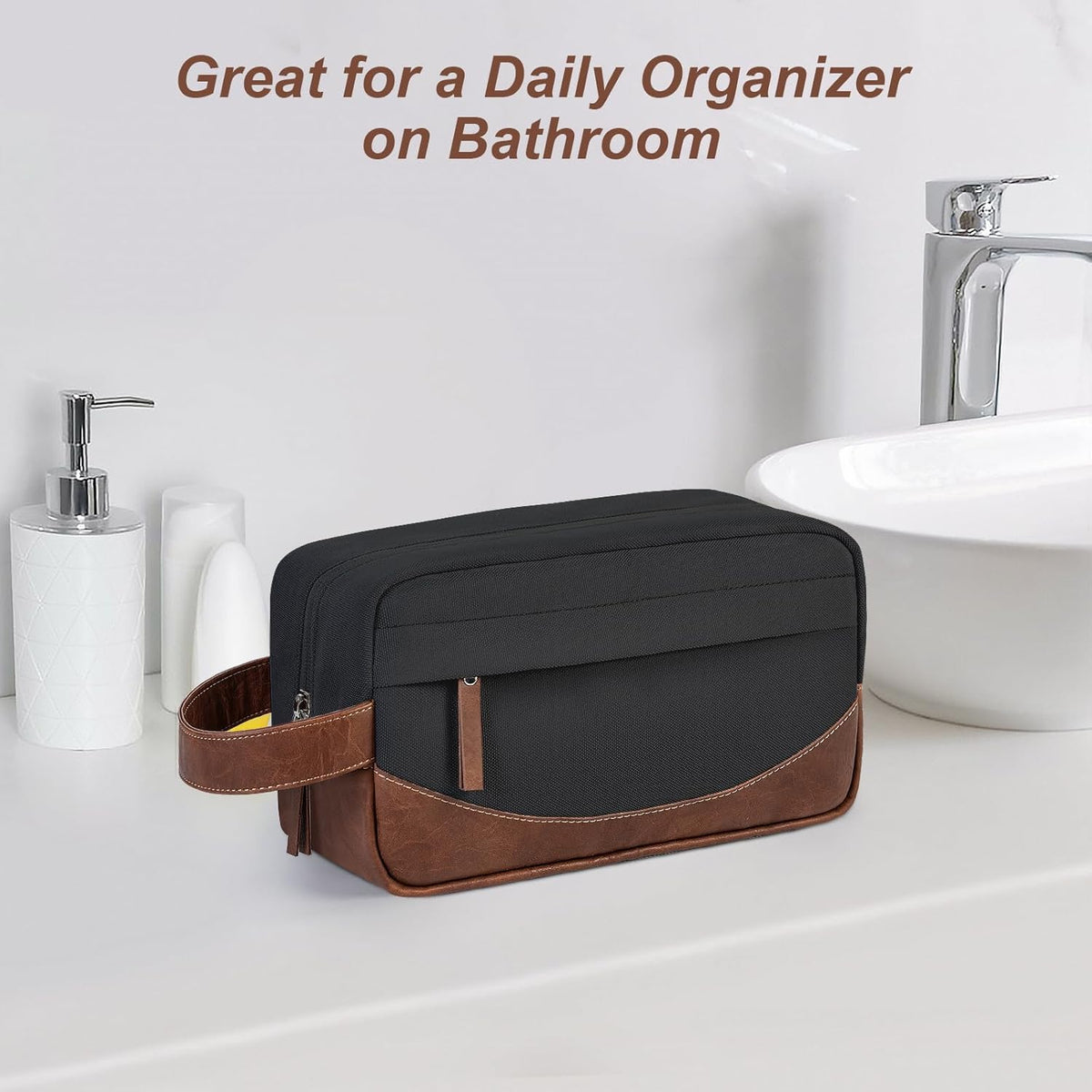 Travel Toiletry Bag for Men, Hanging Toiletry Organizer, Water Resistant Shaving Kit with Large Capacity for Travel Accessories (Black, Large)