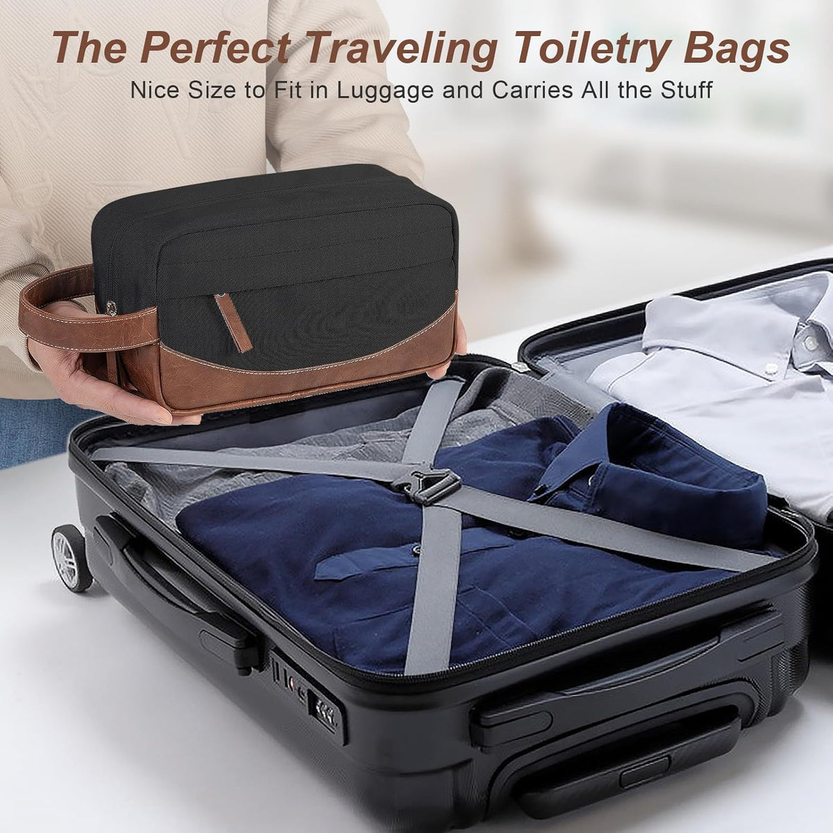 Travel Toiletry Bag for Men, Hanging Toiletry Organizer, Water Resistant Shaving Kit with Large Capacity for Travel Accessories (Black, Large)