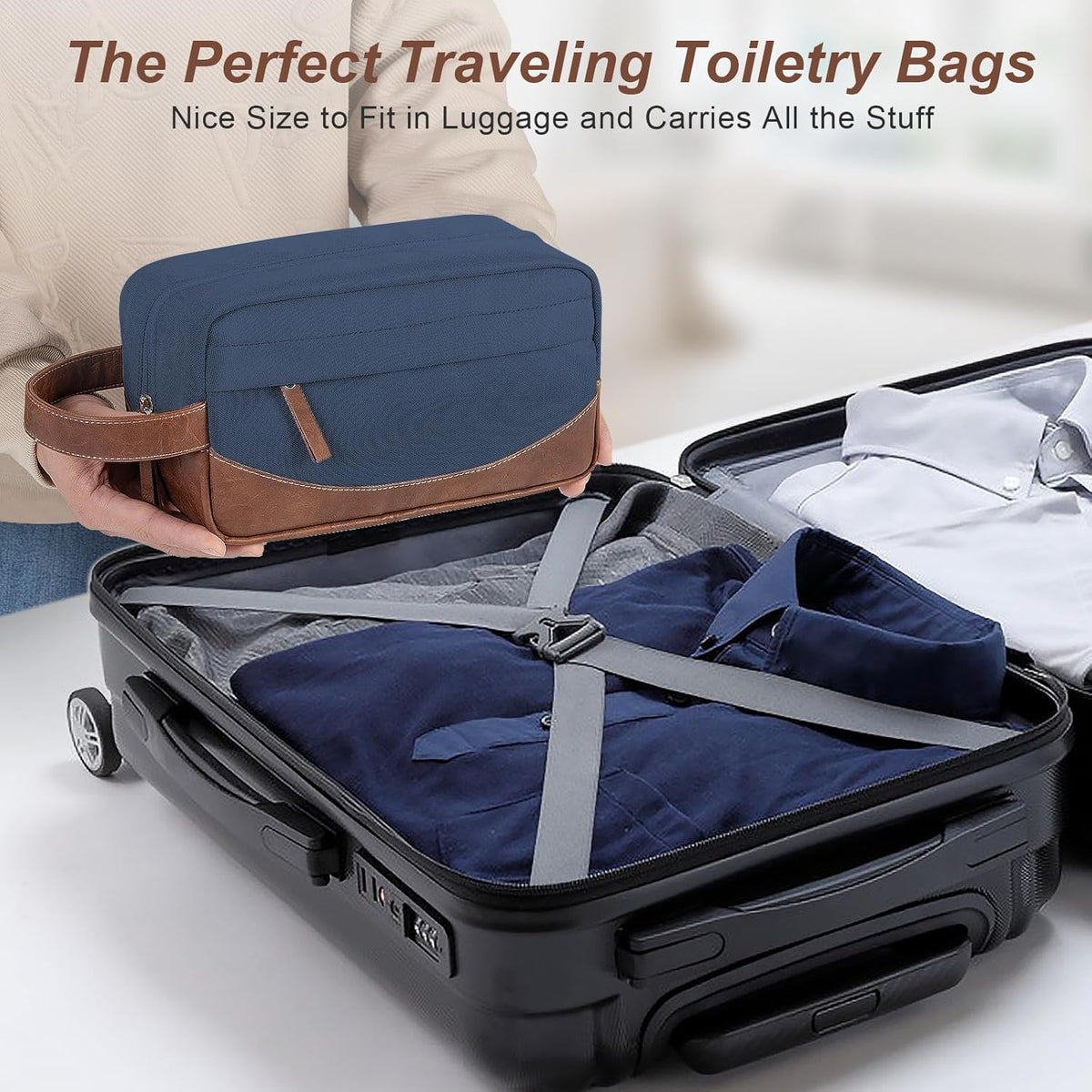 Travel Toiletry Bag for Men, Hanging Toiletry Organizer, Water Resistant Shaving Kit with Large Capacity for Travel Accessories (Black, Large)