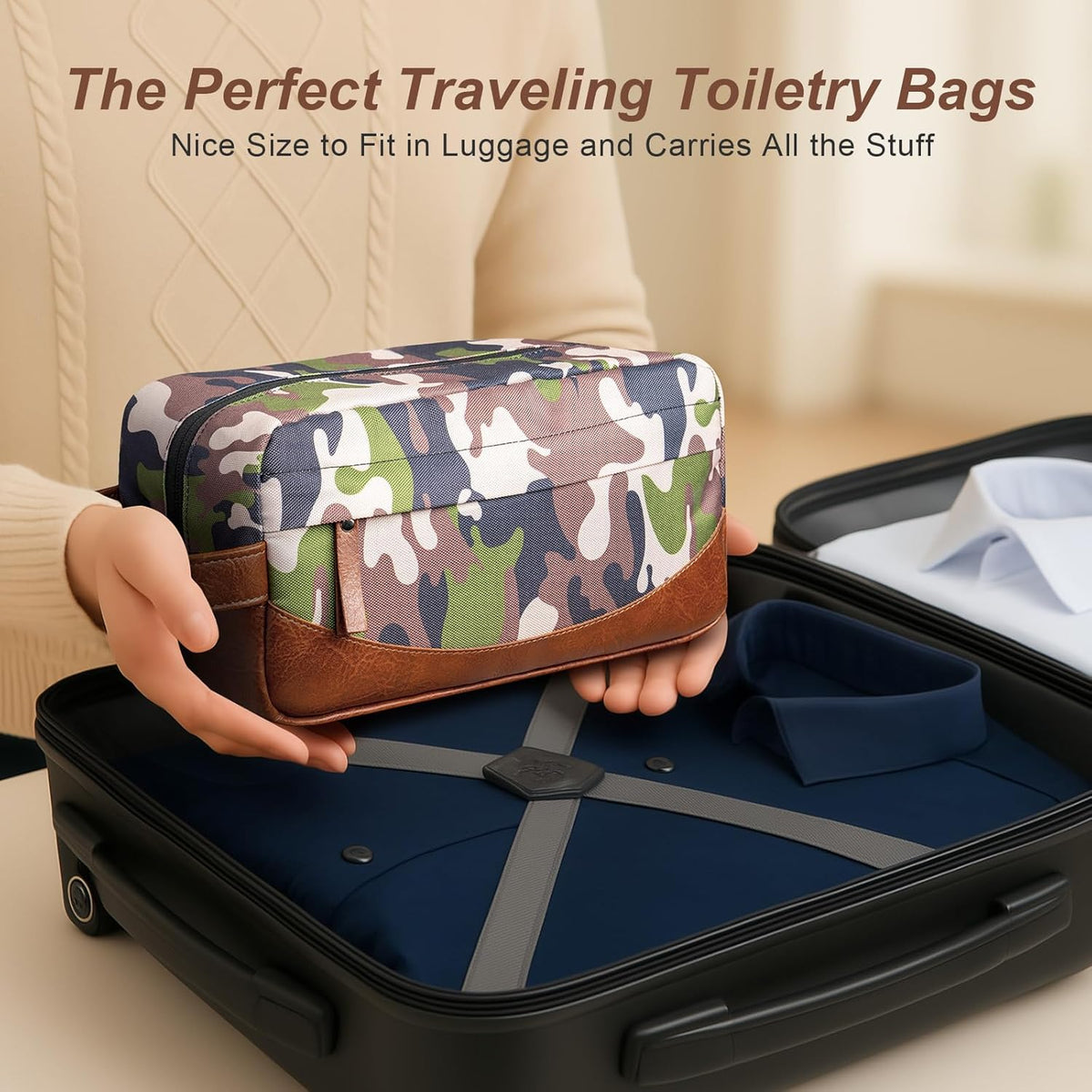 Travel Toiletry Bag for Men, Hanging Toiletry Organizer, Water Resistant Shaving Kit with Large Capacity for Travel Accessories (Black, Large)