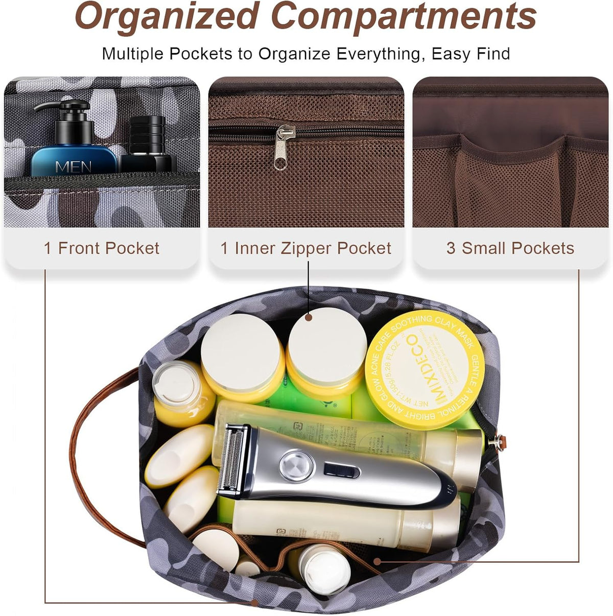 Travel Toiletry Bag for Men, Hanging Toiletry Organizer, Water Resistant Shaving Kit with Large Capacity for Travel Accessories (Black, Large)
