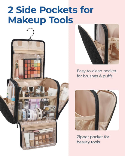 Toiletry Bag Travel Makeup Bag with Hanging Hook, Cosmetic Bag Make Organizer Case, Large Capacity Water-resistant Organizer for Toiletries Accessories Brushes Sponge, Beige
