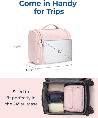 Toiletry Bag Travel Makeup Bag with Hanging Hook, Cosmetic Bag Make Organizer Case, Large Capacity Water-resistant Organizer for Toiletries Accessories Brushes Sponge, Beige