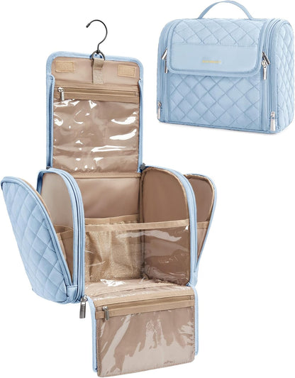 Toiletry Bag Travel Makeup Bag with Hanging Hook, Cosmetic Bag Make Organizer Case, Large Capacity Water-resistant Organizer for Toiletries Accessories Brushes Sponge, Beige