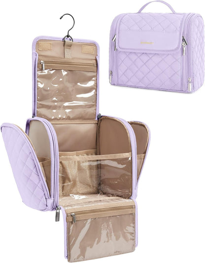 Toiletry Bag Travel Makeup Bag with Hanging Hook, Cosmetic Bag Make Organizer Case, Large Capacity Water-resistant Organizer for Toiletries Accessories Brushes Sponge, Beige