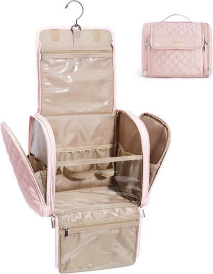 Toiletry Bag Travel Makeup Bag with Hanging Hook, Cosmetic Bag Make Organizer Case, Large Capacity Water-resistant Organizer for Toiletries Accessories Brushes Sponge, Beige