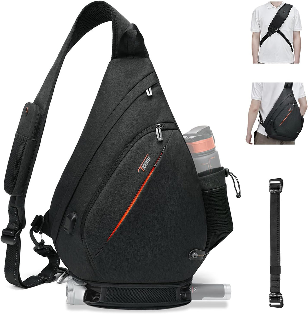 Sling Bag for Men Crossbody Backpack,8 Pockets Sling Backpack Mens Sling Bag,19L Sling Pack,One Strap Backpack for Men | One Strap Backpack with Umbrella Pocket,Sling Backpack with Stability Strap, One Shoulder Backpack for Hiking,Gym,Travel