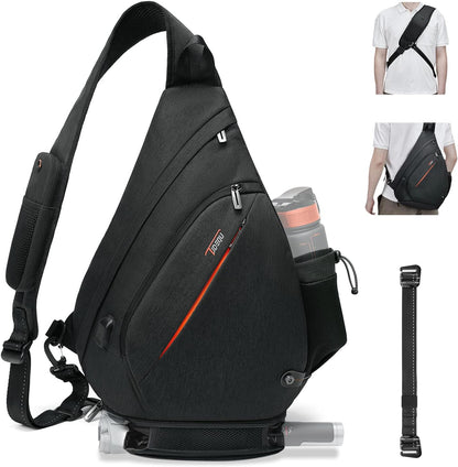 Sling Bag for Men Crossbody Backpack,8 Pockets Sling Backpack Mens Sling Bag,19L Sling Pack,One Strap Backpack for Men | One Strap Backpack with Umbrella Pocket,Sling Backpack with Stability Strap, One Shoulder Backpack for Hiking,Gym,Travel