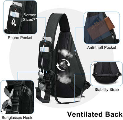 Sling Bag for Men Crossbody Backpack,8 Pockets Sling Backpack Mens Sling Bag,19L Sling Pack,One Strap Backpack for Men | One Strap Backpack with Umbrella Pocket,Sling Backpack with Stability Strap, One Shoulder Backpack for Hiking,Gym,Travel