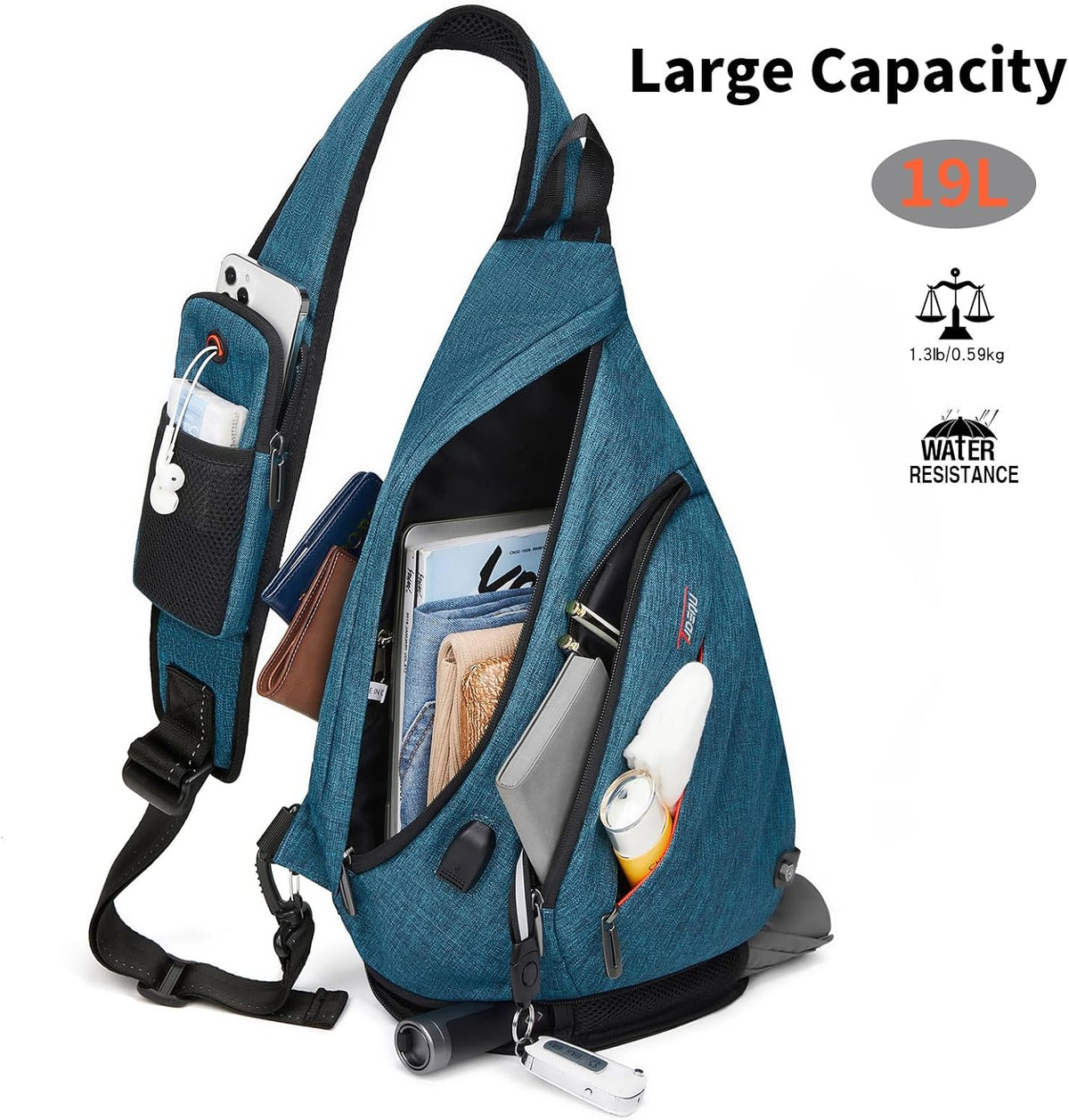Sling Bag for Men Crossbody Backpack,8 Pockets Sling Backpack Mens Sling Bag,19L Sling Pack,One Strap Backpack for Men | One Strap Backpack with Umbrella Pocket,Sling Backpack with Stability Strap, One Shoulder Backpack for Hiking,Gym,Travel
