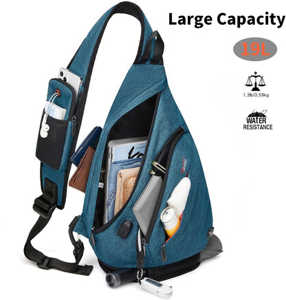 Sling Bag for Men Crossbody Backpack,8 Pockets Sling Backpack Mens Sling Bag,19L Sling Pack,One Strap Backpack for Men | One Strap Backpack with Umbrella Pocket,Sling Backpack with Stability Strap, One Shoulder Backpack for Hiking,Gym,Travel