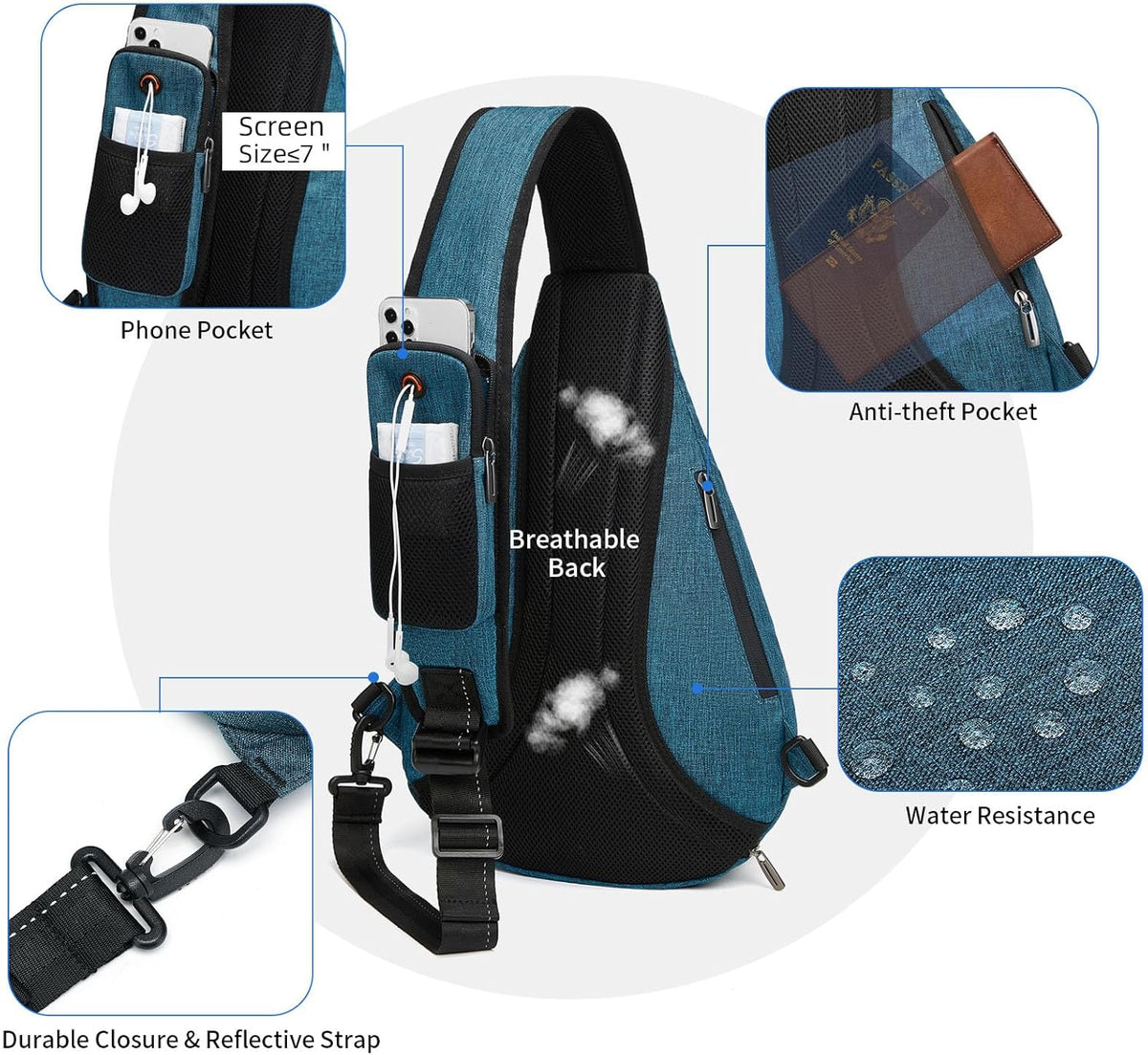 Sling Bag for Men Crossbody Backpack,8 Pockets Sling Backpack Mens Sling Bag,19L Sling Pack,One Strap Backpack for Men | One Strap Backpack with Umbrella Pocket,Sling Backpack with Stability Strap, One Shoulder Backpack for Hiking,Gym,Travel