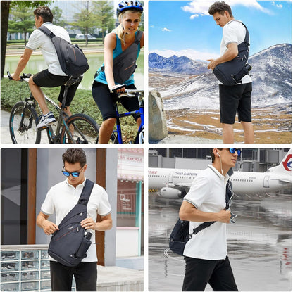 Sling Bag for Men Crossbody Backpack,8 Pockets Sling Backpack Mens Sling Bag,19L Sling Pack,One Strap Backpack for Men | One Strap Backpack with Umbrella Pocket,Sling Backpack with Stability Strap, One Shoulder Backpack for Hiking,Gym,Travel