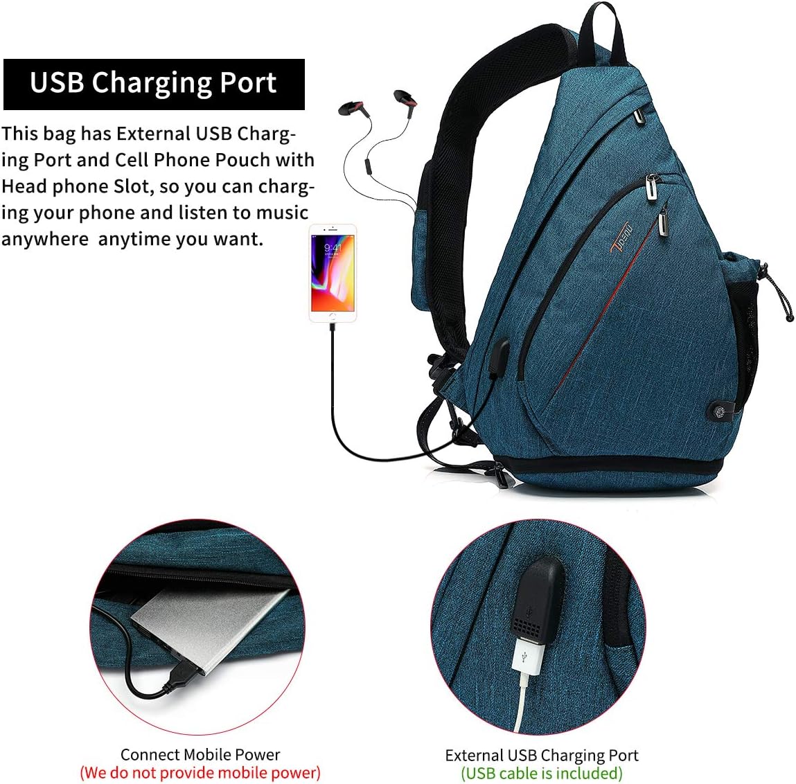 Sling Bag for Men Crossbody Backpack,8 Pockets Sling Backpack Mens Sling Bag,19L Sling Pack,One Strap Backpack for Men | One Strap Backpack with Umbrella Pocket,Sling Backpack with Stability Strap, One Shoulder Backpack for Hiking,Gym,Travel