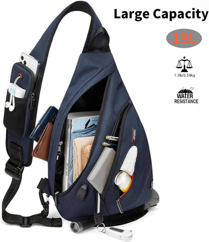 Sling Bag for Men Crossbody Backpack,8 Pockets Sling Backpack Mens Sling Bag,19L Sling Pack,One Strap Backpack for Men | One Strap Backpack with Umbrella Pocket,Sling Backpack with Stability Strap, One Shoulder Backpack for Hiking,Gym,Travel