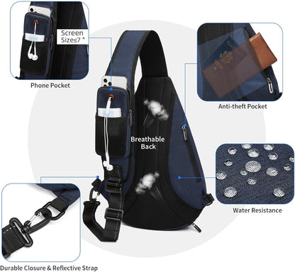 Sling Bag for Men Crossbody Backpack,8 Pockets Sling Backpack Mens Sling Bag,19L Sling Pack,One Strap Backpack for Men | One Strap Backpack with Umbrella Pocket,Sling Backpack with Stability Strap, One Shoulder Backpack for Hiking,Gym,Travel