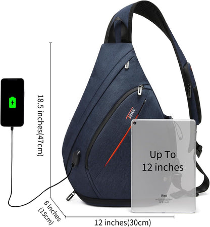 Sling Bag for Men Crossbody Backpack,8 Pockets Sling Backpack Mens Sling Bag,19L Sling Pack,One Strap Backpack for Men | One Strap Backpack with Umbrella Pocket,Sling Backpack with Stability Strap, One Shoulder Backpack for Hiking,Gym,Travel