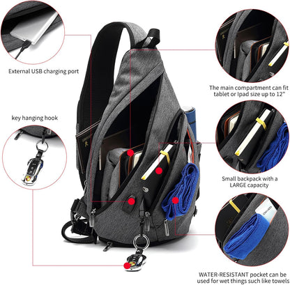 Sling Bag for Men Crossbody Backpack,8 Pockets Sling Backpack Mens Sling Bag,19L Sling Pack,One Strap Backpack for Men | One Strap Backpack with Umbrella Pocket,Sling Backpack with Stability Strap, One Shoulder Backpack for Hiking,Gym,Travel