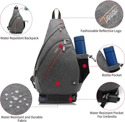 Sling Bag for Men Crossbody Backpack,8 Pockets Sling Backpack Mens Sling Bag,19L Sling Pack,One Strap Backpack for Men | One Strap Backpack with Umbrella Pocket,Sling Backpack with Stability Strap, One Shoulder Backpack for Hiking,Gym,Travel