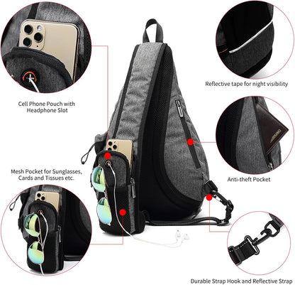 Sling Bag for Men Crossbody Backpack,8 Pockets Sling Backpack Mens Sling Bag,19L Sling Pack,One Strap Backpack for Men | One Strap Backpack with Umbrella Pocket,Sling Backpack with Stability Strap, One Shoulder Backpack for Hiking,Gym,Travel