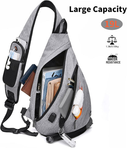 Sling Bag for Men Crossbody Backpack,8 Pockets Sling Backpack Mens Sling Bag,19L Sling Pack,One Strap Backpack for Men | One Strap Backpack with Umbrella Pocket,Sling Backpack with Stability Strap, One Shoulder Backpack for Hiking,Gym,Travel