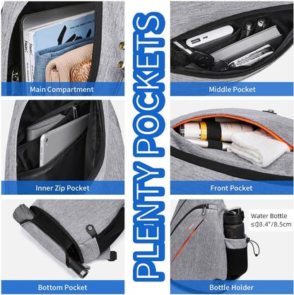 Sling Bag for Men Crossbody Backpack,8 Pockets Sling Backpack Mens Sling Bag,19L Sling Pack,One Strap Backpack for Men | One Strap Backpack with Umbrella Pocket,Sling Backpack with Stability Strap, One Shoulder Backpack for Hiking,Gym,Travel