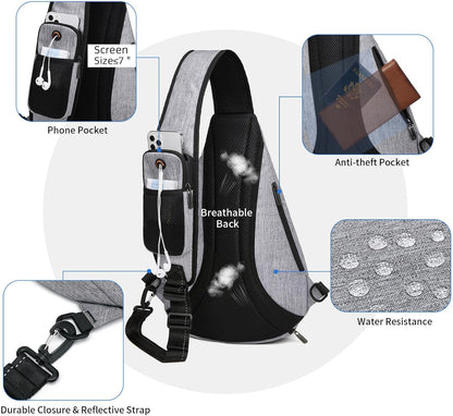 Sling Bag for Men Crossbody Backpack,8 Pockets Sling Backpack Mens Sling Bag,19L Sling Pack,One Strap Backpack for Men | One Strap Backpack with Umbrella Pocket,Sling Backpack with Stability Strap, One Shoulder Backpack for Hiking,Gym,Travel