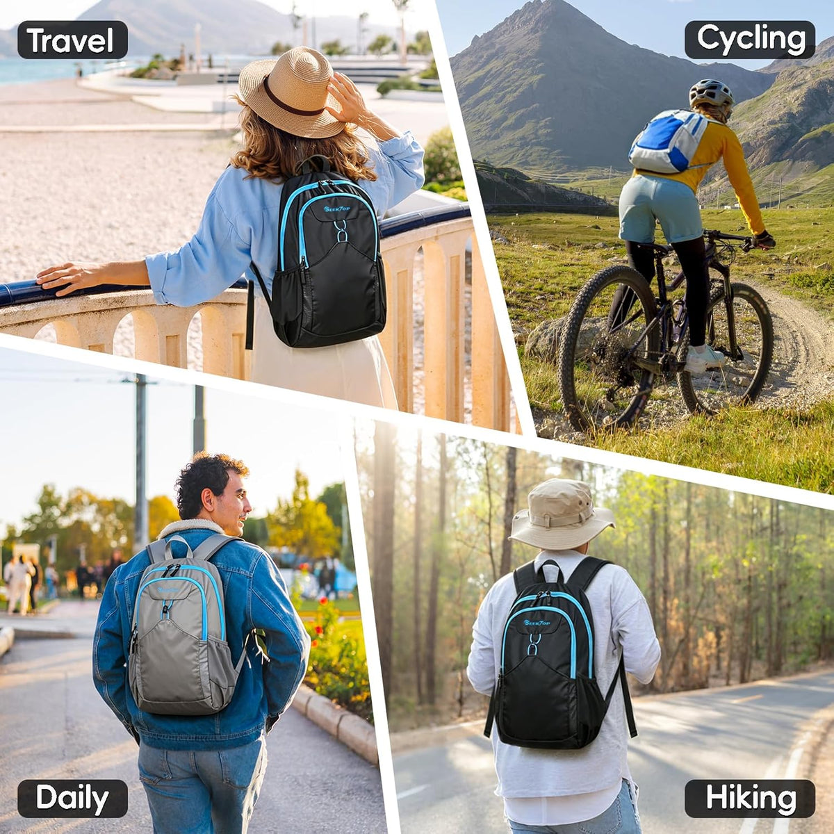 Seektop 15L Small Lightweight Hiking Backpack for Men Women Foldable Packable UltraLight Daypack for Travel Daily Outdoor