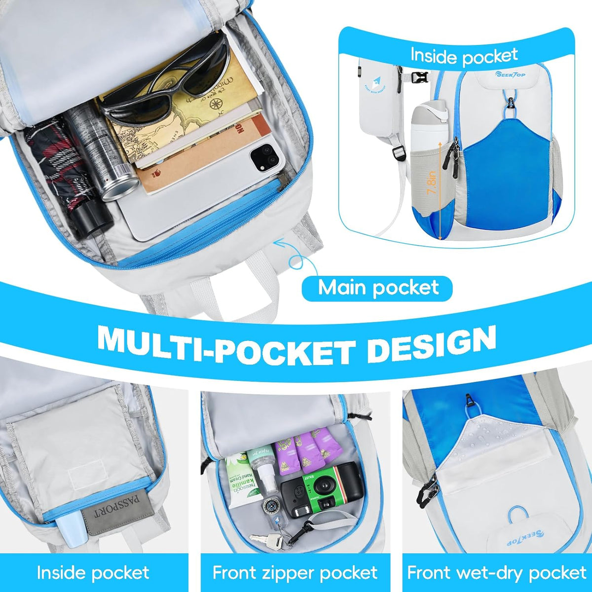 Seektop 15L Small Lightweight Hiking Backpack for Men Women Foldable Packable UltraLight Daypack for Travel Daily Outdoor