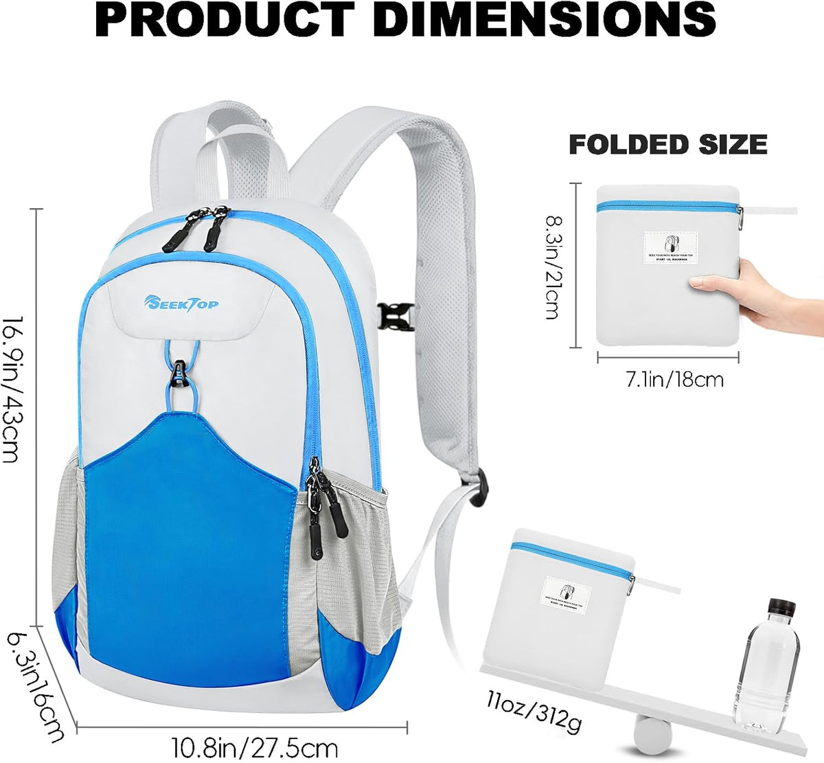 Seektop 15L Small Lightweight Hiking Backpack for Men Women Foldable Packable UltraLight Daypack for Travel Daily Outdoor