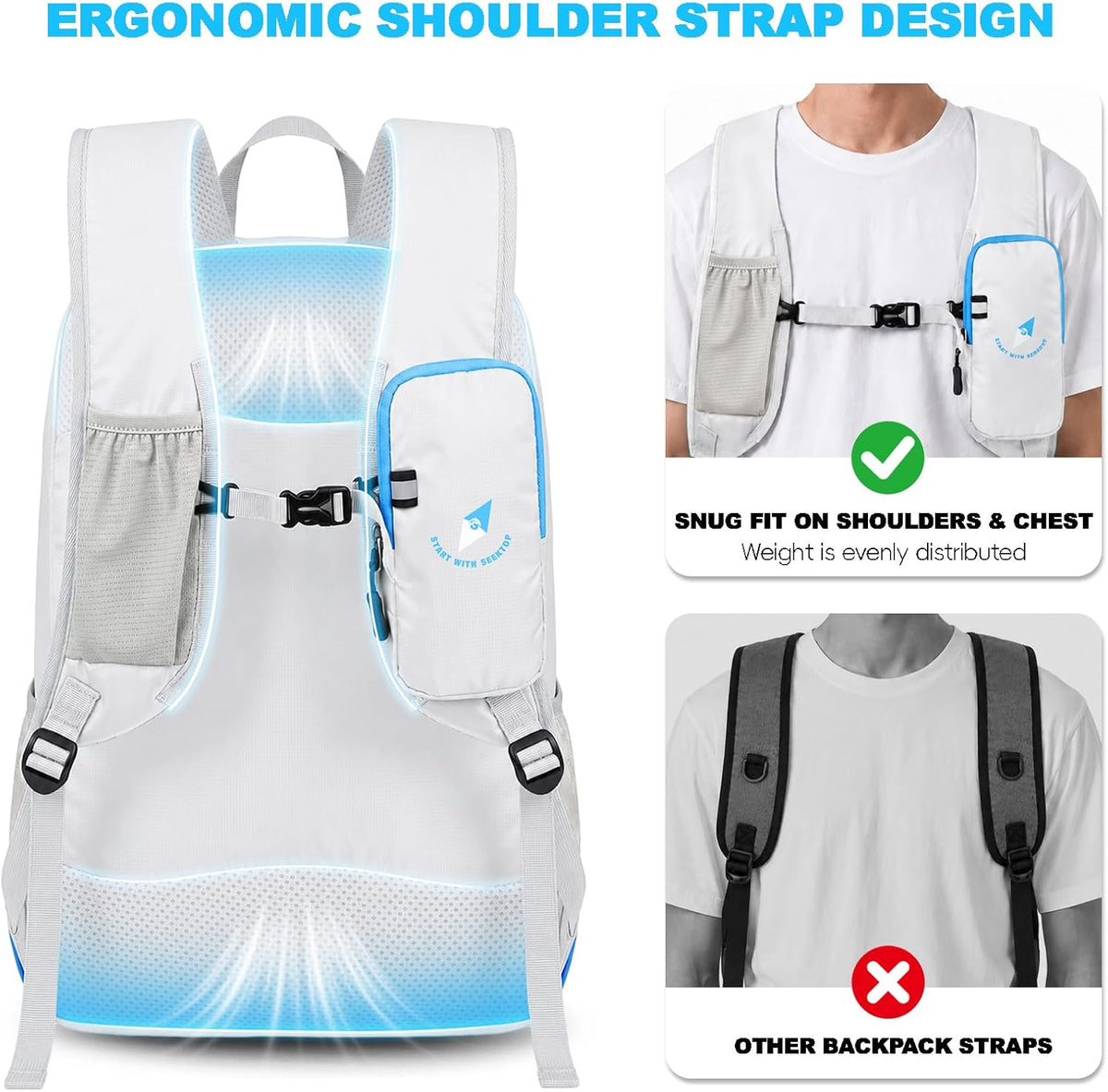 Seektop 15L Small Lightweight Hiking Backpack for Men Women Foldable Packable UltraLight Daypack for Travel Daily Outdoor