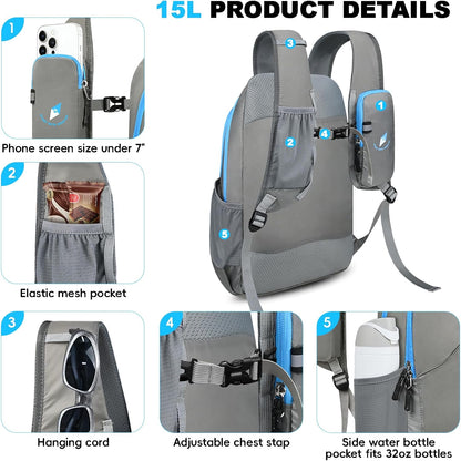 Seektop 15L Small Lightweight Hiking Backpack for Men Women Foldable Packable UltraLight Daypack for Travel Daily Outdoor