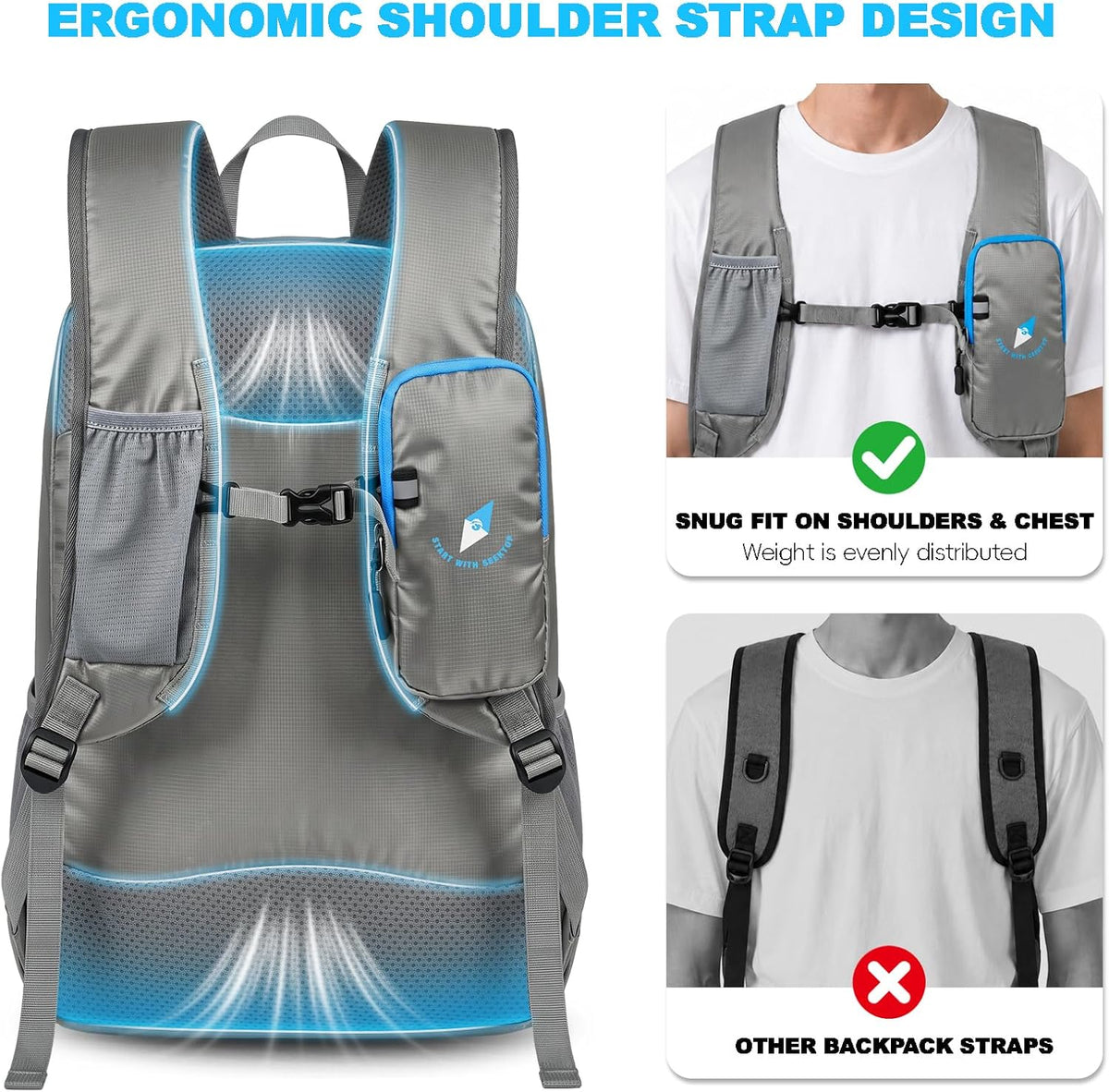 Seektop 15L Small Lightweight Hiking Backpack for Men Women Foldable Packable UltraLight Daypack for Travel Daily Outdoor