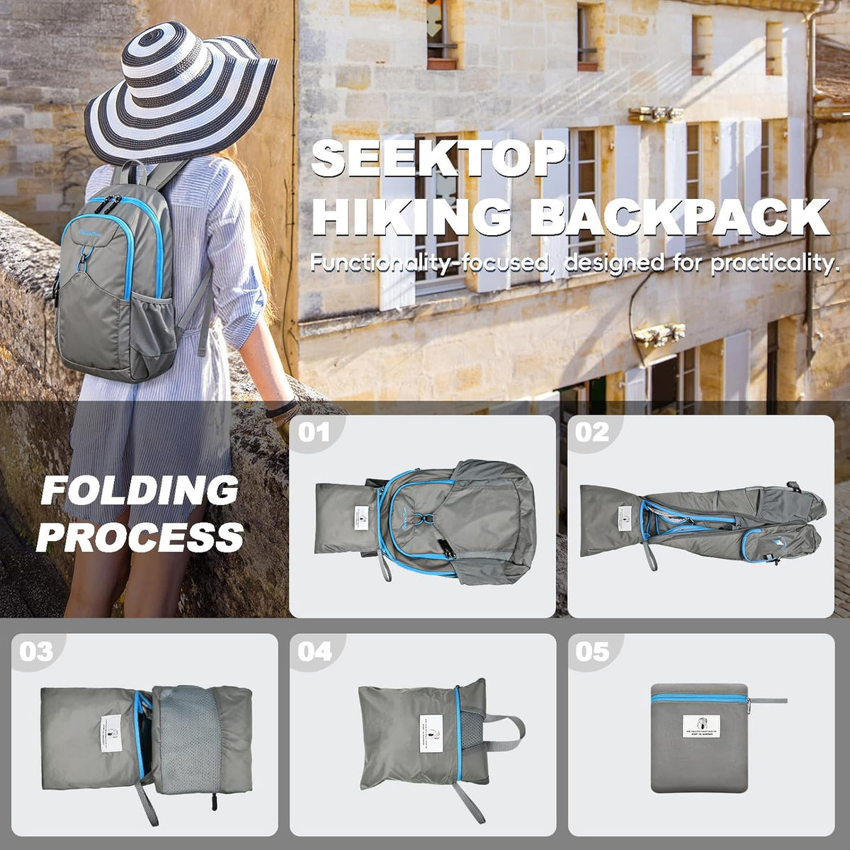 Seektop 15L Small Lightweight Hiking Backpack for Men Women Foldable Packable UltraLight Daypack for Travel Daily Outdoor