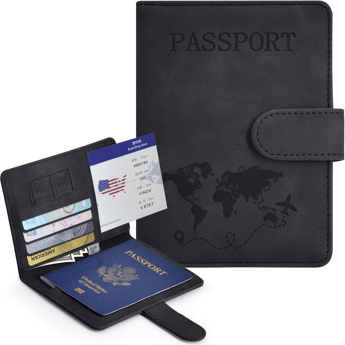 Passport Holder, Passport Cover with Credit Card Slot and Boarding Pass Slot Combo, Passport Wallet Case Book Travel Must Have, RFID Blocking Leather Travel Accessories, Navy Blue