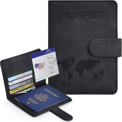 Passport Holder, Passport Cover with Credit Card Slot and Boarding Pass Slot Combo, Passport Wallet Case Book Travel Must Have, RFID Blocking Leather Travel Accessories, Navy Blue